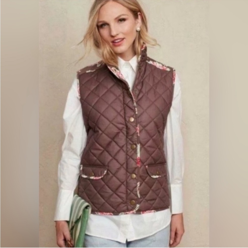 Matilda Jane Brown Floral Quilted Corduroy-Lined Vest Size XS